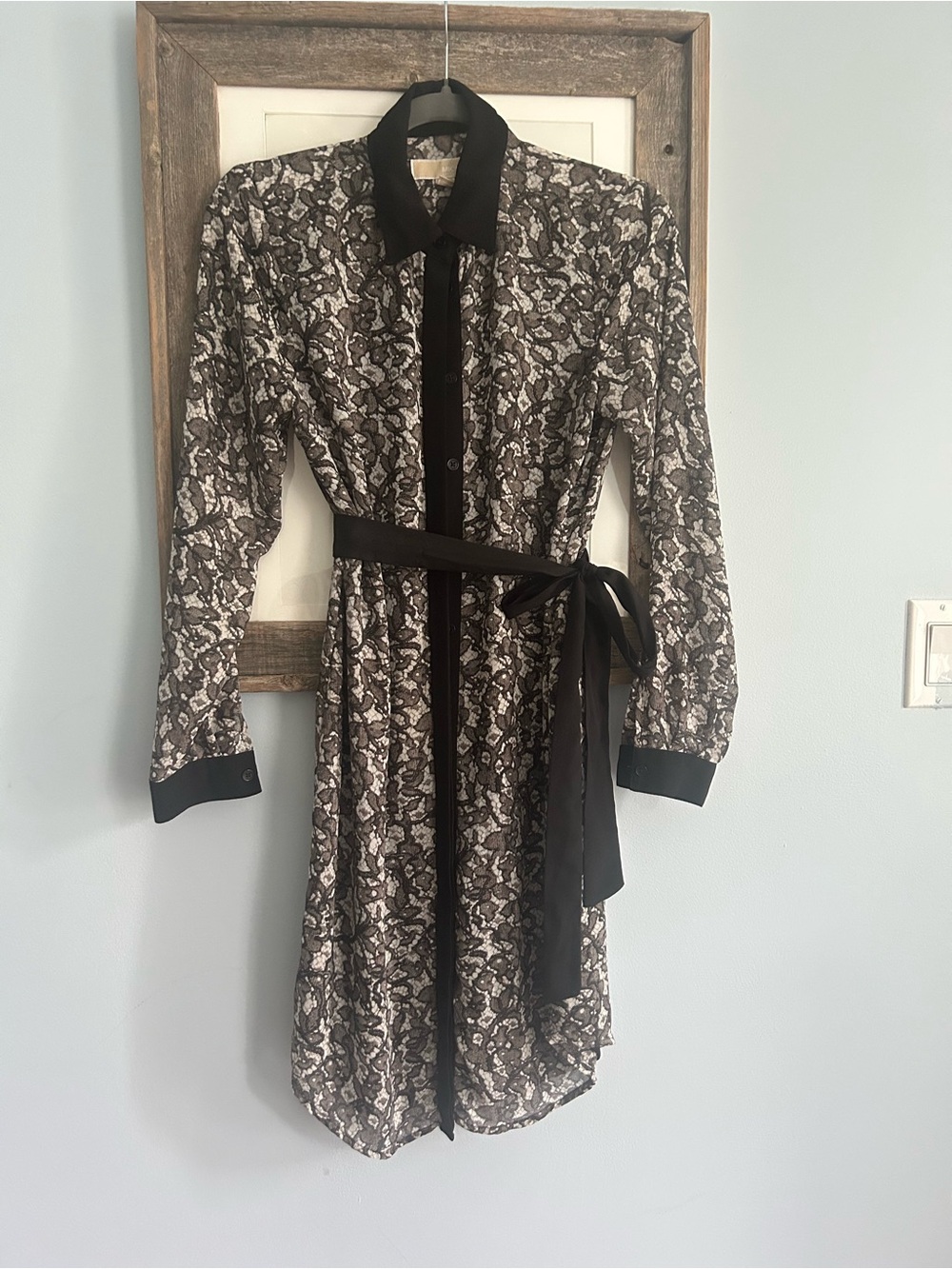 MICHAEL Michael Kors Black and White Printed Long-Sleeve Shirt Dress